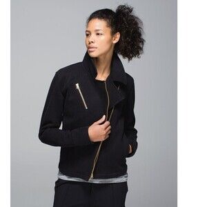 Lululemon Lab Shadow Jacket Moto Black Cotton Fleece Small